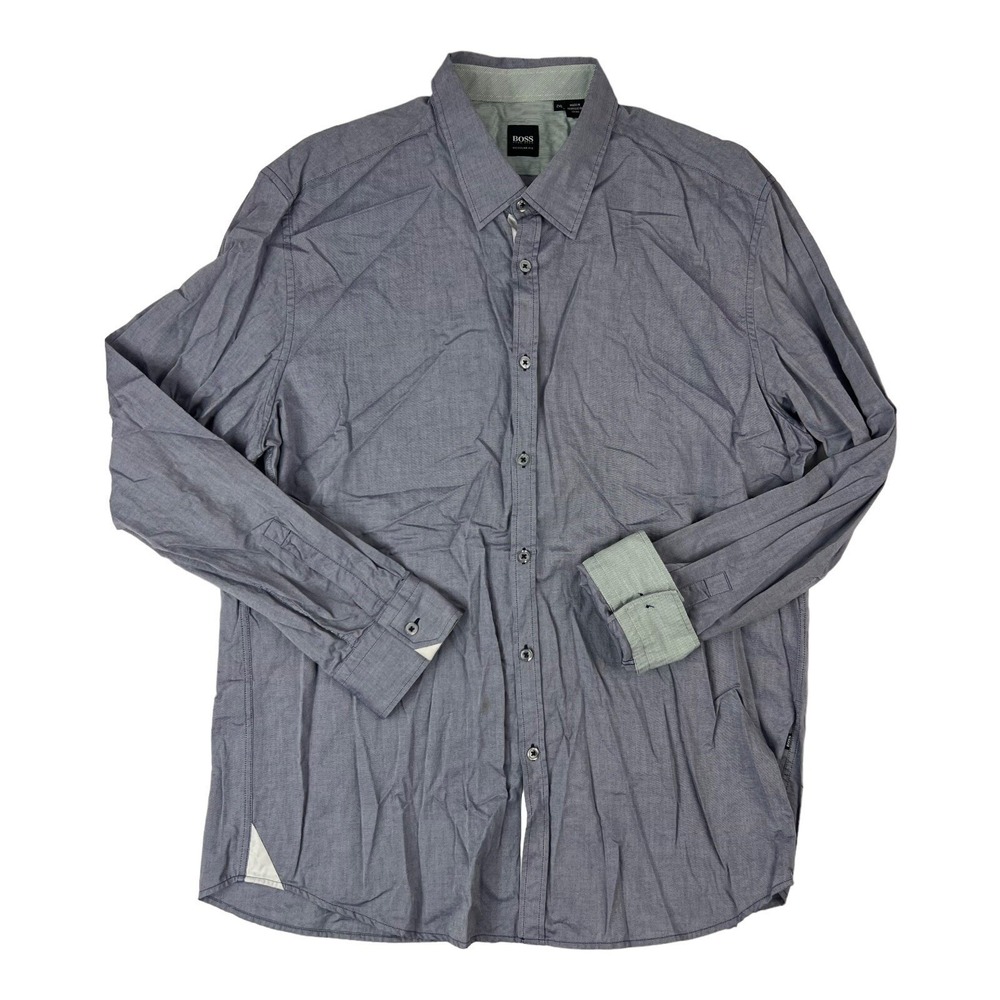 Hugo Boss Blue Obert L/S Cotton Button Up w/ Flip Cuff Mens Size 2XL XXL